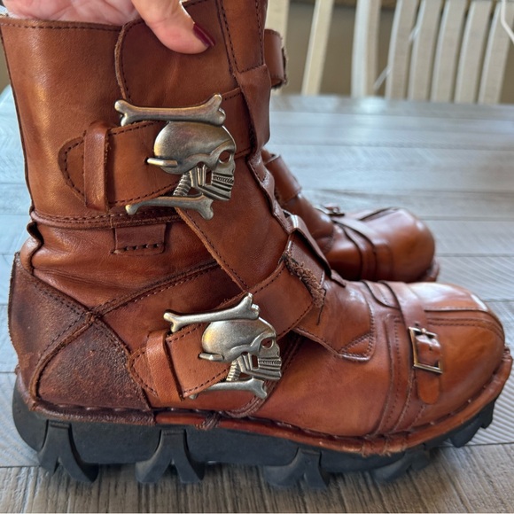 BOSETON Leather Skull Bones Motorcycle Boots Men's Size